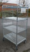 1 x Commercial Stainless Steel Four Tier Wire Storage Cage on Caster Wheels - Ideal For Refrigerated