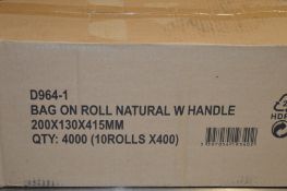 1 x Box of Bag on Roll Natural With Handle - 200x130x415mm  - Quantity 4000 x Bags on 10 x Rolls -