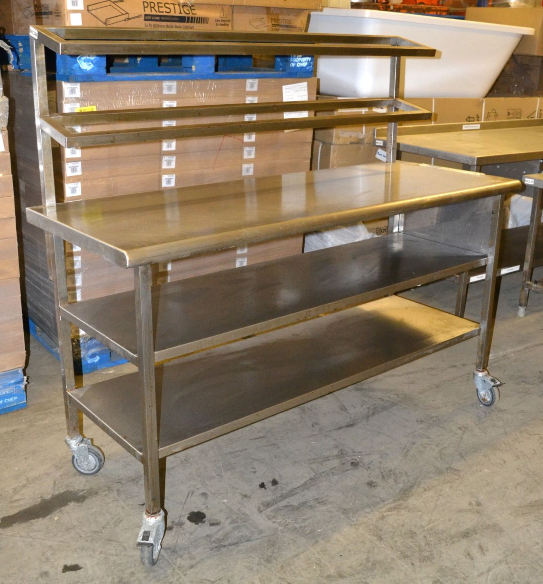 1 x Wheeled Stainless Steel Sandwich Preparation Table - Dimensions: 160 x 60 x 137.5cm - Ref: MC144 - Image 4 of 5