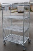 1 x Commercial Stainless Steel Four Tier Wire Storage Cage on Caster Wheels - Ideal For Refrigerated