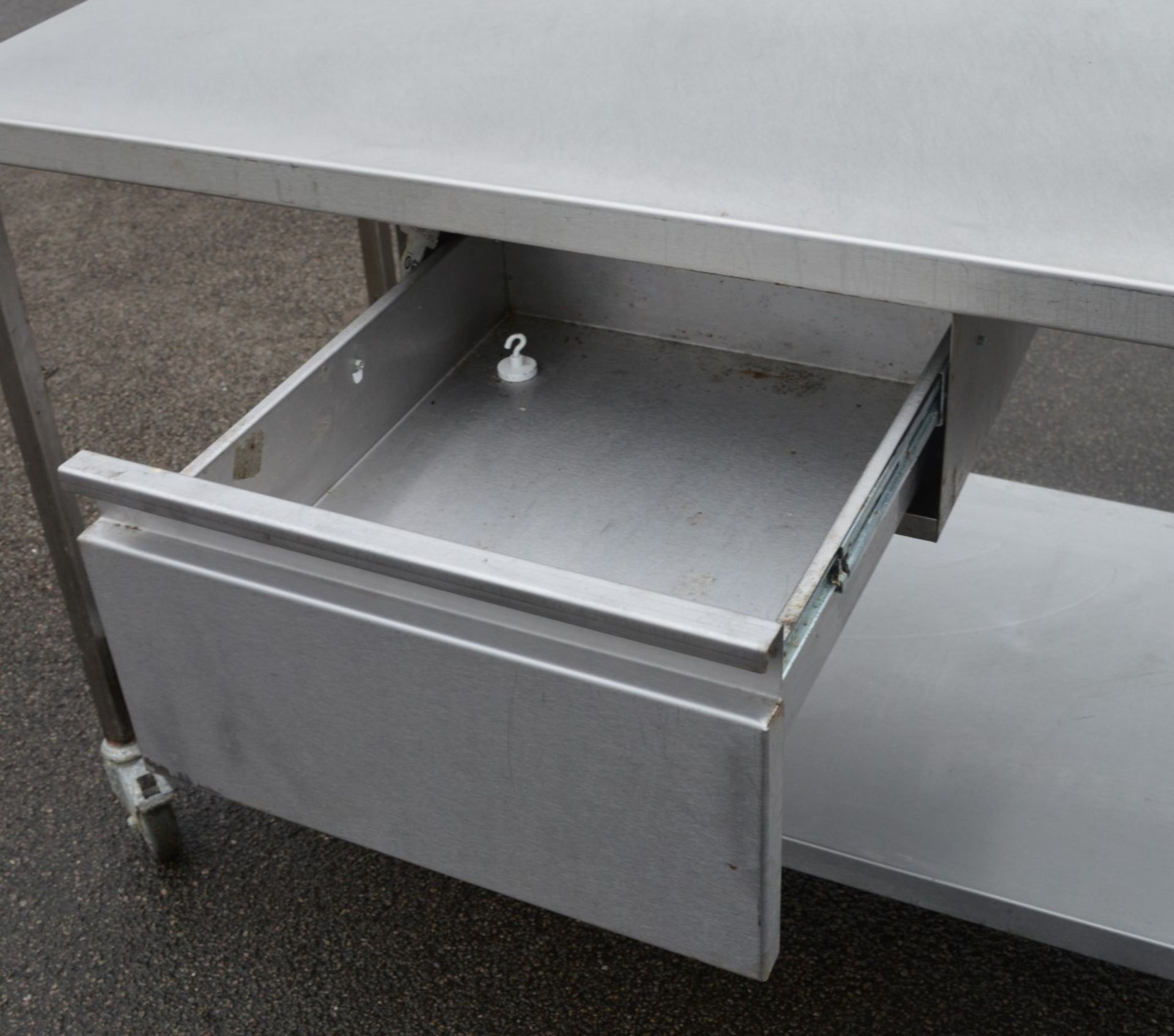 1 x Stainless Steel Prep Bench With Undershelf, Castor Wheels and Central Drawer - H87 x W140 x D7 - Image 3 of 5