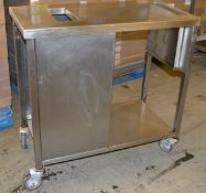 1 x Wheeled Stainless Steel Prep Trolley With Waste Area And Knife Area - Dimensions: 90 x 45 x 87cm