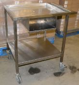 1 x Wheeled Stainless Steel Prep Bench with Drain Hole - Dimensions: 81.5 x 60.5 x 88cm - Ref: MC118