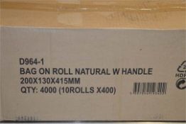 1 x Box of Bag on Roll Natural With Handle - 200x130x415mm  - Quantity 4000 x Bags on 10 x Rolls -