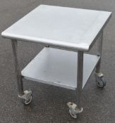 1 x Stainless Steel Prep Bench With Undershelf and Castor Wheels - H67 x W60 x D60 cms - CL282 - Ref