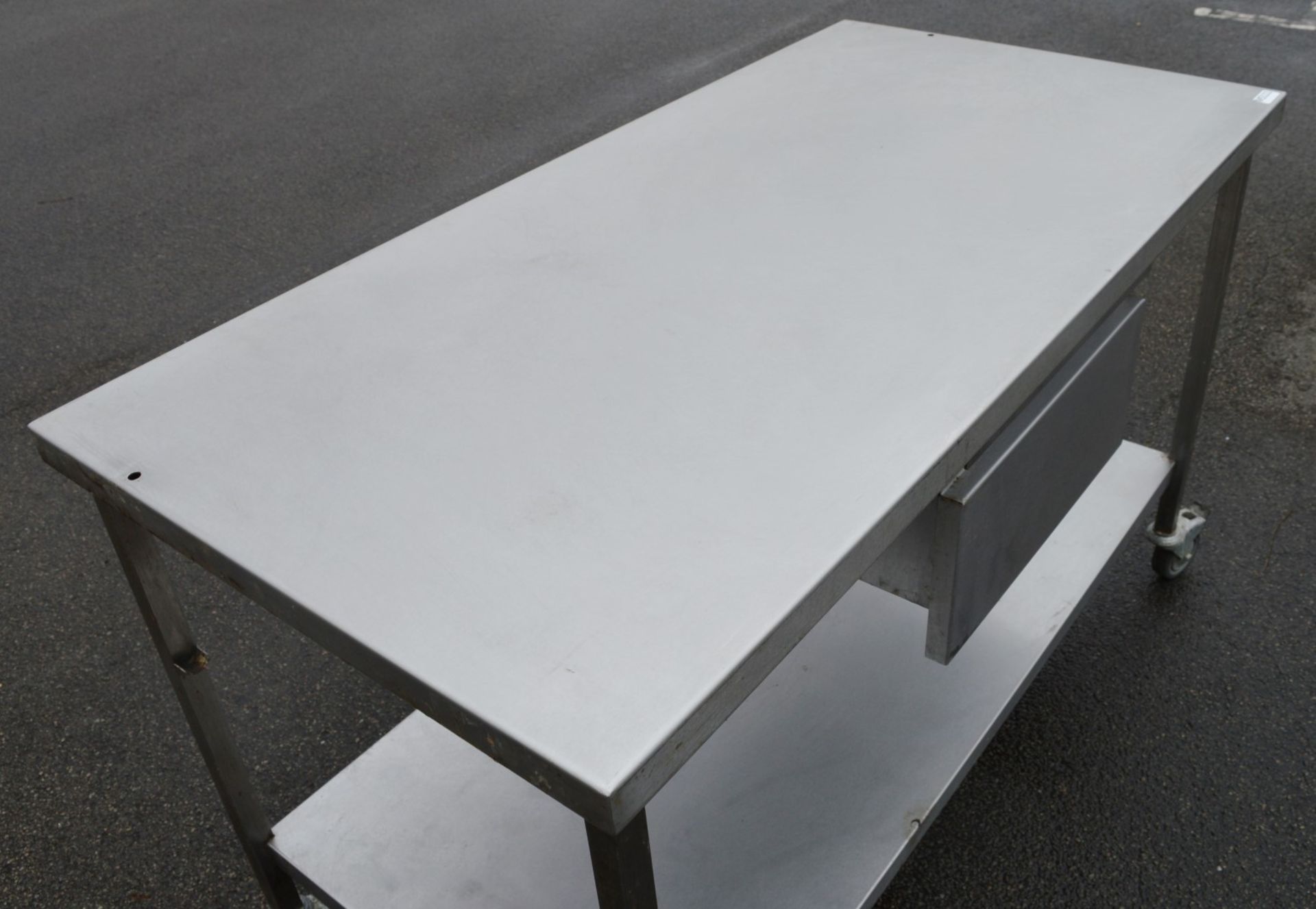 1 x Stainless Steel Prep Bench With Undershelf, Castor Wheels and Central Drawer - H87 x W140 x D7 - Image 2 of 5