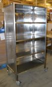 1 x Large Wheeled Stainless Steel Shelf Unit - Dimensions: 100 x 60 x 190cm - Ref: MC124 - CL282 - L