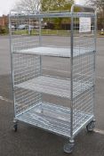 1 x Commercial Stainless Steel Four Tier Wire Storage Cage on Caster Wheels - Ideal For Refrigerated