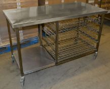 1 x Wheeled Stainless Steel Prep Counter With 4 Baskets - Dimensions: 140 x 65 x 87cm - Ref: MC126 -