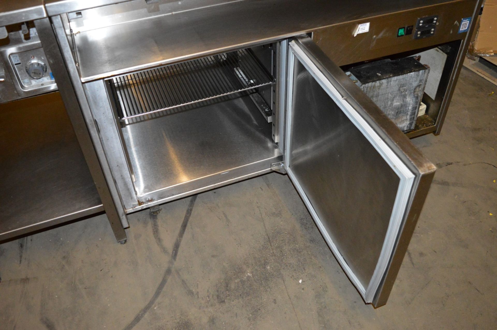 1 x Franke Stainless Steel Prep Table With Single Door Chiller, Fan Cooled Saladette, Wells SS206 - Image 9 of 12