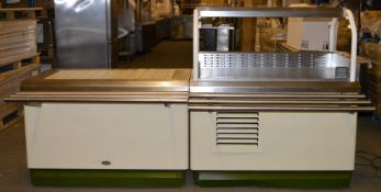 2 x Serving Counter Units With Tray Rails - Includes Refrigerated Deli Server and Heated Tiled