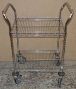 1 x Stainless Steel Wire Catering Trolley With Heavy Duty Castor Wheels and Cranked Handles For Ease