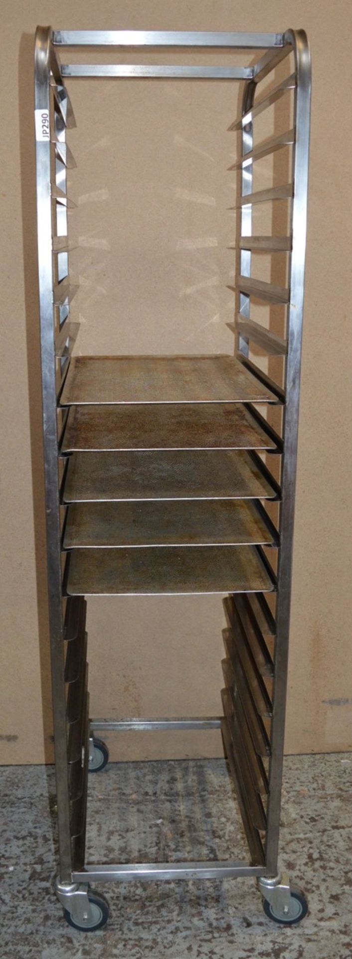 1 x Stainless Steel 18 Tier Pan and Tray Rack With Five Perforated Cooking Trays - CL282 - H183 x - Image 2 of 6