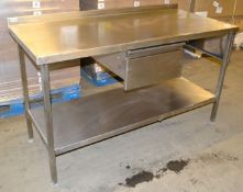 1 x Large Stainless Steel Prep Bench With Drawer - Dimensions: 150 x 70 x 92cm - Ref: MC110 - CL282