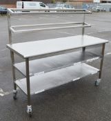 1 x Stainless Steel Pizza / Sandwich Prep Bench With Undershelves, Castor Wheels, Topper