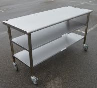 1 x Stainless Steel Prep Bench With Undershelves and Castor Wheels - H87 x W159 x D60 cms -