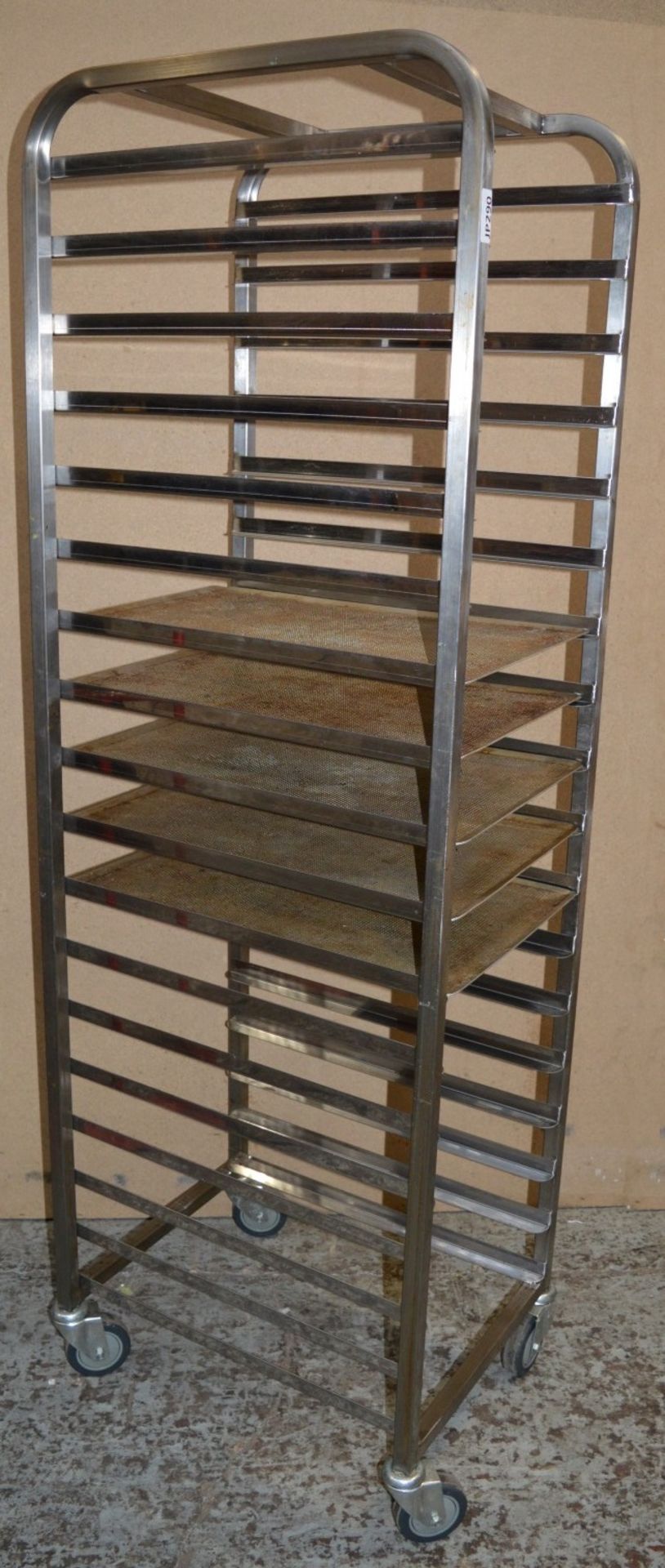 1 x Stainless Steel 18 Tier Pan and Tray Rack With Five Perforated Cooking Trays - CL282 - H183 x
