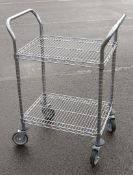 1 x Stainless Steel Wire Catering Trolley With Heavy Duty Castor Wheels and Cranked Handles For Ease