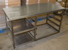 1 x Stainless Steel Prep Table with Rails For 4 Trays - Dimensions: 140 x 65 x 74cm - Ref: MC122 - C