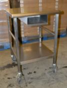 1 x Wheeled Stainless Steel Prep/Wrap Table - Dimensions: 60 x 62 x 88cm - Ref: MC136 - CL282 - Loca