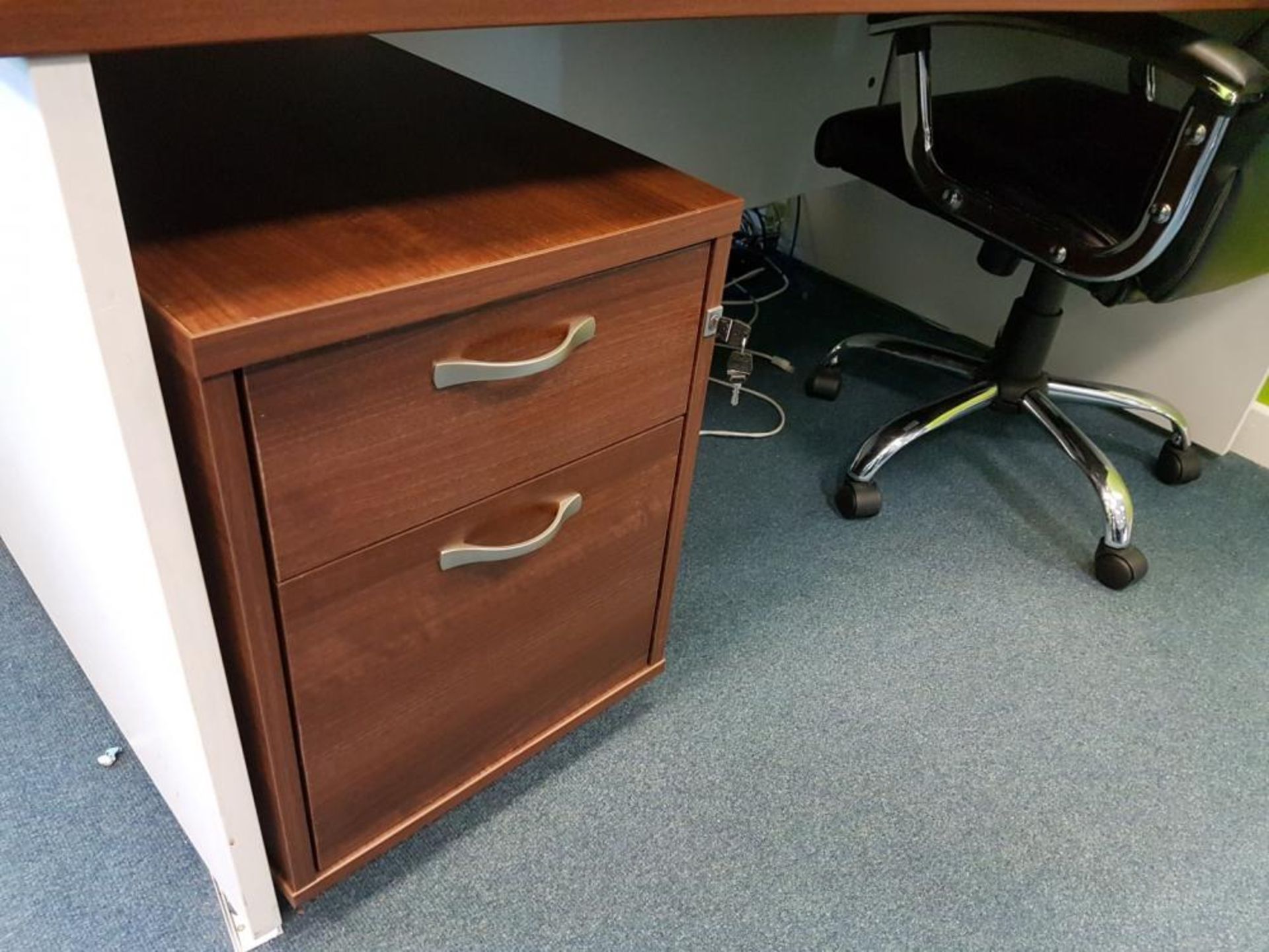 1 x Two Drawer Office Pedestal on Castors - Walnut Finish - Includes Keys - H57 x W42 x D60 cms -