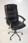 1 x Executives Office Chair - Black PU Leather and Chrome Finish - Features Swivel Height Adjustable