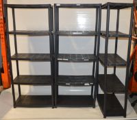 3 x Sets of Tall Plastic Storage Shelves In Black - Dimensions: W70 x D37 x H170cm - Ideal For The