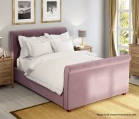 1 x "Dreamboat" Kingsize Sleigh Bed Upholstered In A Luxurious Pale Lilac Velvet - Includes Mattress