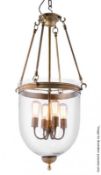 1 x EICHHOLTZ "Cameron" Glass Pendant Lantern - Metal Framed With A Vintage Brass Finish - 1 Metre