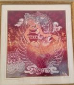 1 x Attractive Framed Bali Fabric Print - 57cm x 60cm (Framed) - CL248 - Location: Prestbury,