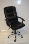 1 x Executives Office Chair - Black PU Leather and Chrome Finish - Features Swivel Height Adjustable