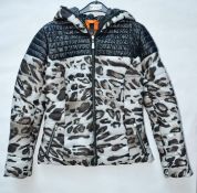 1 x Steilmann Kirsten Womens Hooded Winter Coat - Poly Down Padded, In Leopard Print - Size 12 - CL2