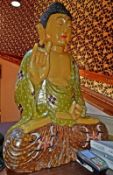 1 x Large Hand Painted Carved Wooden Sitting Buddha Statuette - H100 x W60 x D30 cms - CL297 - Ref