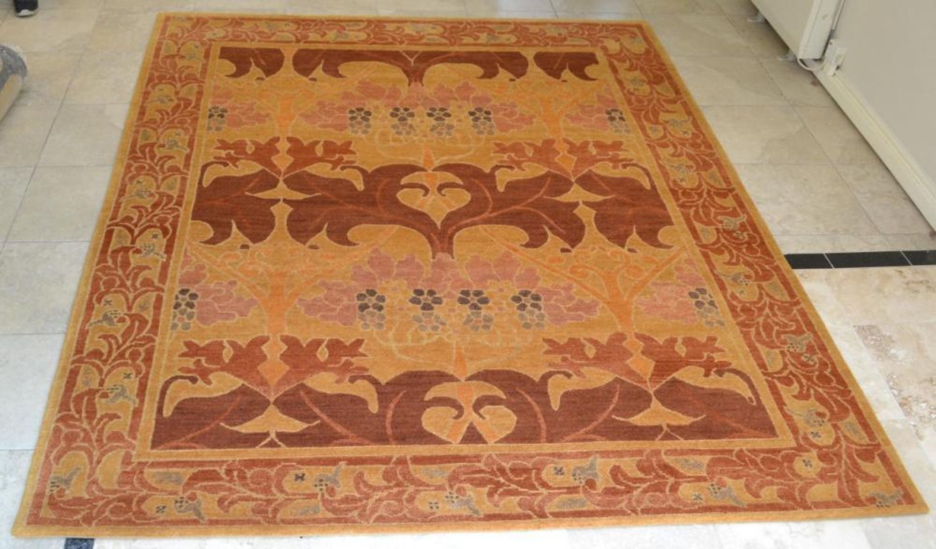 1 x Nepalese Terracotta Arts & Crafts Design Hand Knotted Rug - 100% Handspun Wool - Dimensions: - Image 12 of 18