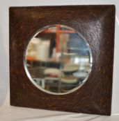 1 x Contemporary Large Wall Mirror With Circular Bevelled Edge Mirror and Rustic Square Frame -