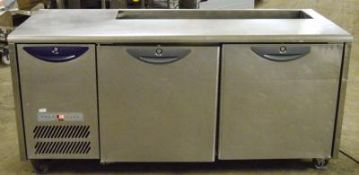 1 x Williams Two Door Counter Top Refrigerated Salad Pizza Prep Bench - Model HO3U - Stainless Steel