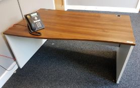 1 x Contemporary Wave Left Hand Office Desk - Walnut Finish With White Panelled Legs - Heat and