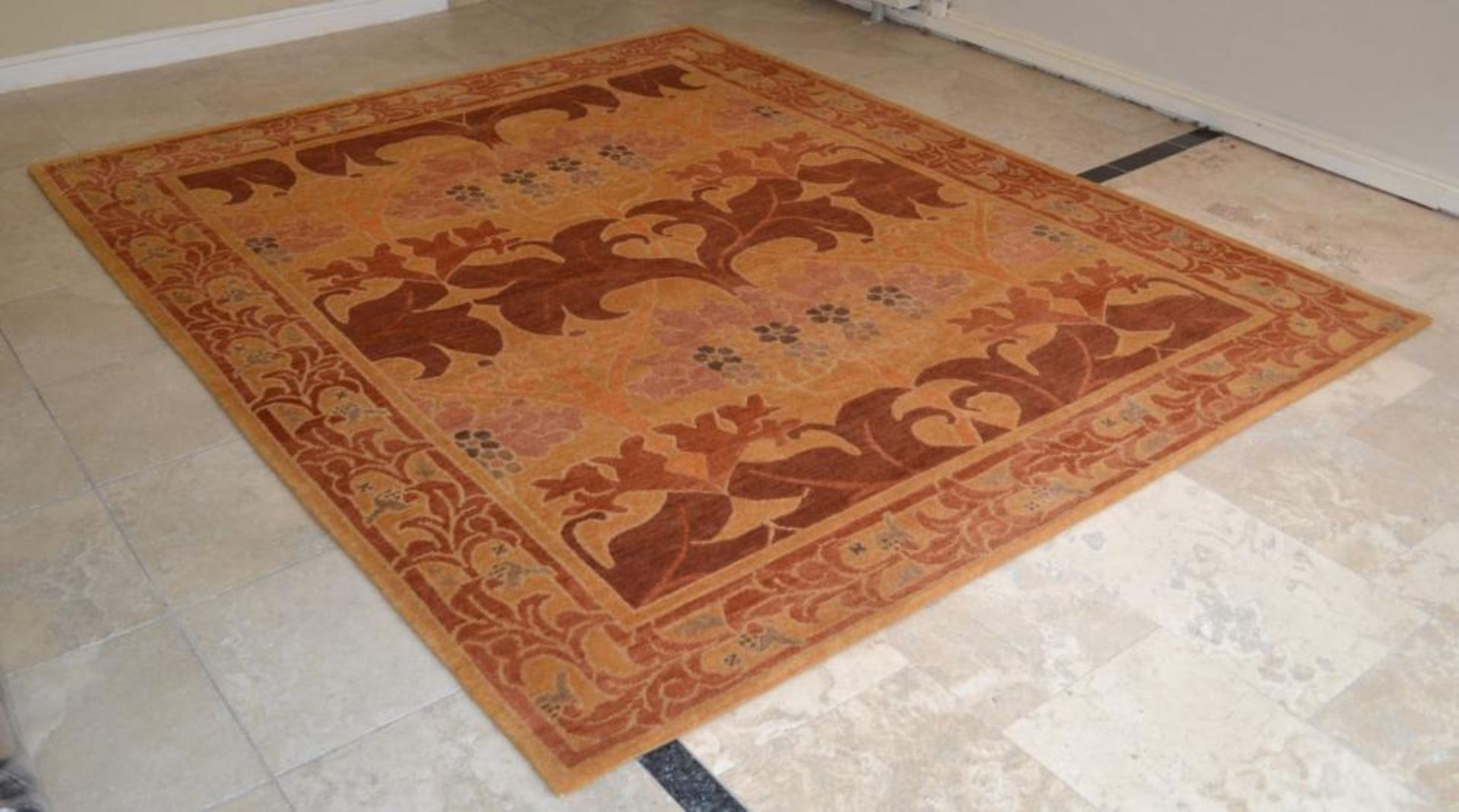 1 x Nepalese Terracotta Arts & Crafts Design Hand Knotted Rug - 100% Handspun Wool - Dimensions: - Image 9 of 18