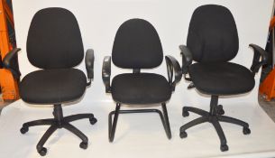 3 x Various Black Office Chairs - CL011 - Ref JP175 - Removed From Office Environment - Location: