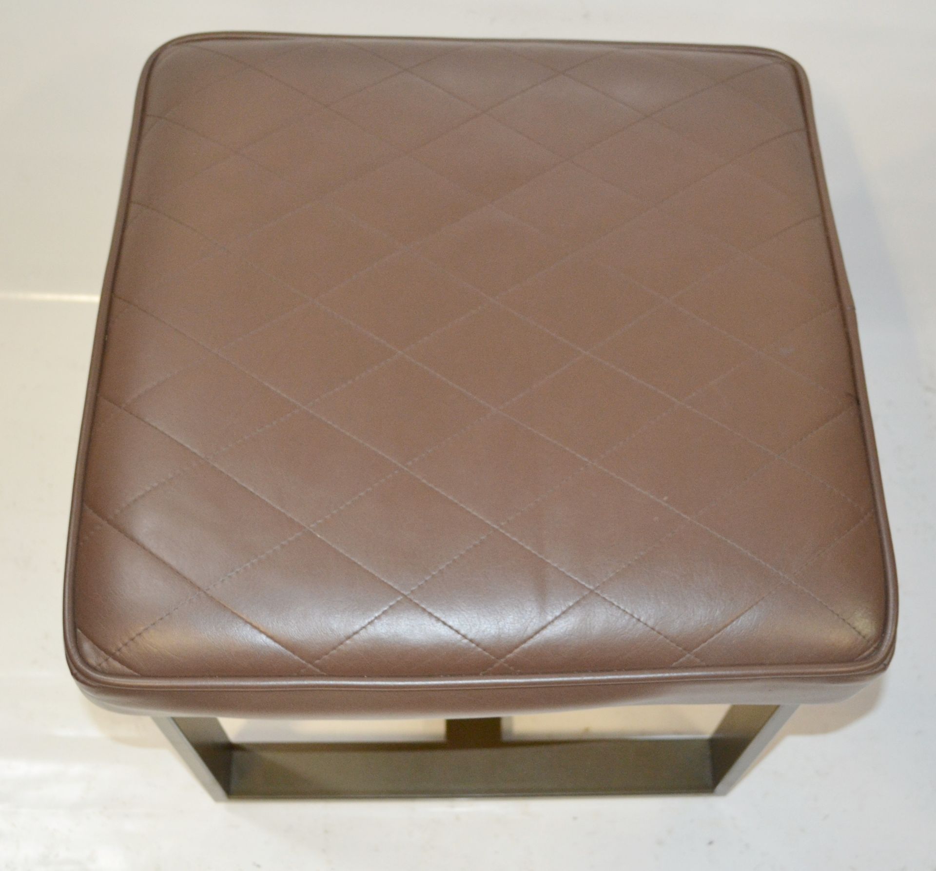 Pair Of Upholstered Stools In A Brown Faux Leather - Recently Removed From A Major UK Store In - Image 3 of 5