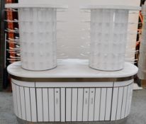 1 x Curved Cosmetics Shop Counter With Revolving Carousels In White - Colour: White - Dimensions: