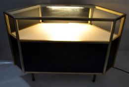 1 x Curved Retail Display Counter In Gold and Black - Features Illuminated Glass Display And