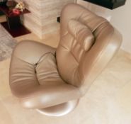 1 x Natuzzi Leather Upholstered Swivel Chair With In-built Speakers - Ref: MT643 - Stunning Chair In