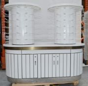 1 x Curved Cosmetics Shop Counter With Revolving Carousels In White - Colour: White - Dimensions: