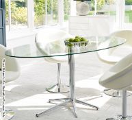 Large Designer Oval Glass Topped Dining Table With 4 x Calligaris "New York" Genuine Leather Side