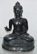 1 x Cast Metal Seated Buddha Statuette in Black - H57 x W40 cms - CL297 - Ref SN122 - Location: