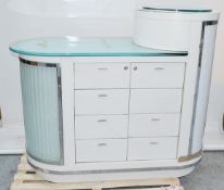 1 x Illuminated Cosmetics Shop Counter With Drawers and Glass Shelving - Right Hand Unit