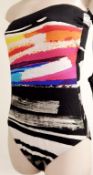 1 x Rasurel - Black/Ecru and vibrant patternedbustier -Cuba Swimsuit - R20738 - Size 2C - UK 32