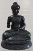 1 x Cast Metal Seated Buddha Statuette in Black - H57 x W40 cms - CL297 - Ref SN121 - Location: