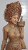 1 x Freestanding Oriental Female Statue - Over 5ft Tall - Natural Carved Wood Finish - CL297 - Ref